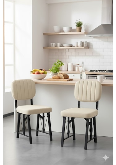 Elfin 70x110cm Sabit Atllantik Yemek Masası, Yemek Masası Takımı, Mutfak Masası, 4 Krem Sandalye Krem