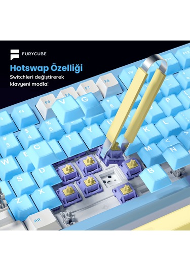 Furycube F75 Pro Alüminyum Mekanik Klavye - Rgb, Hotswap, Kablosuz, Mac/windows Uyumlu, Mavi