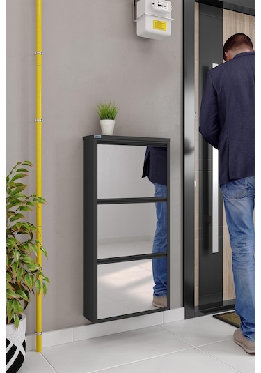 Ceha 3'lü Metal Ayakkabılık - Siyah/Aynalı K.AYK-3/A/P9005