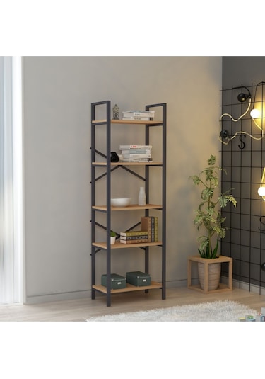 Hera 5 Raflı Metal Dar Kitaplık Atlantik Çam 60cm