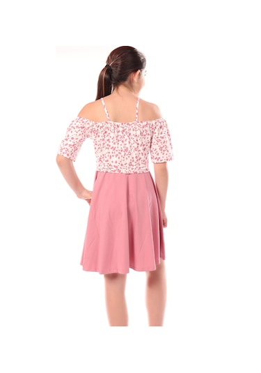 Toontoy Kız Çocuk Leopar Desenli Askılı Elbise Gülkurusu