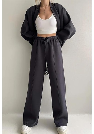 Neşeli Butik Kadın Kışlık Alt Üst Eşofman Takımı Nb0022 - Antrasit Antrasit