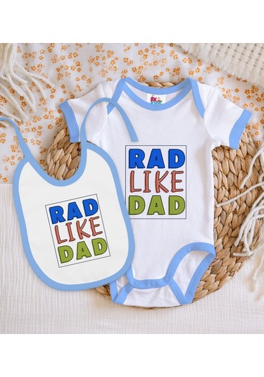 Bk Kids Rad Like Dad Tasarımlı Mavi Bebek Body Zıbın Ve Mama Önlü Çok Renkli