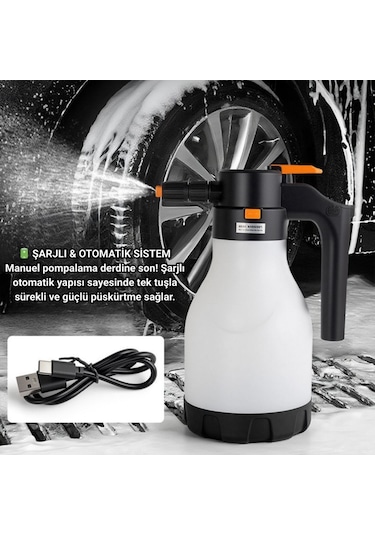Polham 2 Litre Şarjlı Otomatik Yüksek Basınçlı Araç Yıkama Köpük Püskürtücü El Pompası, Çok Amaçlı Köpük Pompası