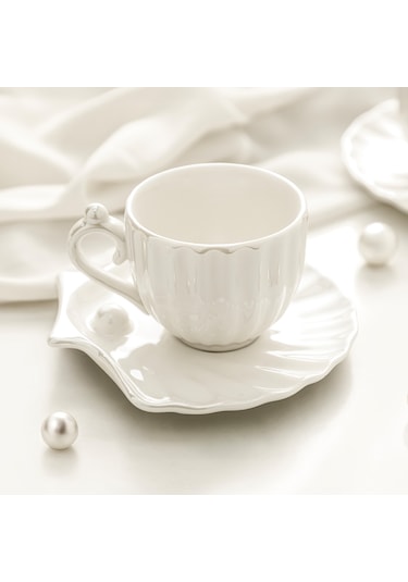Perla 6 Kişilik 12 Parça Porselen Kahve Fincan Takımı Beyaz