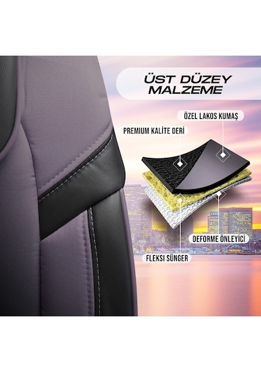 Panda Kapadokya Serisi Jakar Kumaş Oto Koltuk Kılıfı Tam Set Füme - Siyah