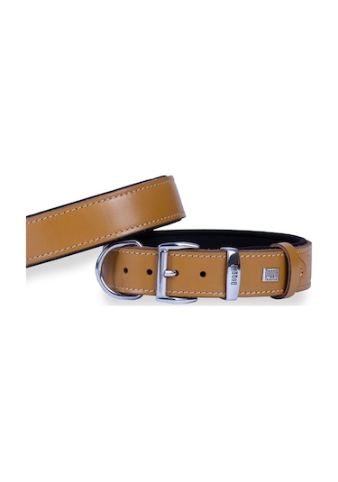 Doggie Konforlu Deri El Yapımı Köpek Boyun Tasması 3.5 x 52-60 CM Camel Kahverengi