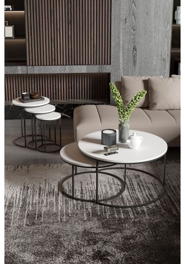 Orta Sehpa Ve Zigon Sehpa Set İkili Lüx C Zigon Beyaz