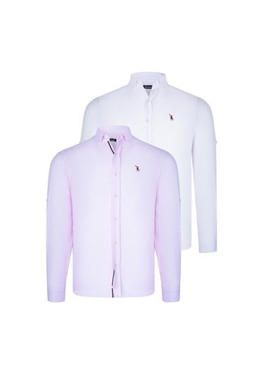 İkili Set G674 Dewberry Erkek Gömlek-beyaz-pembe Beyaz-pembe