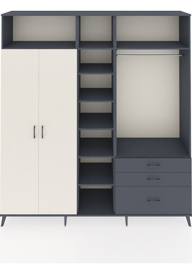 Hyperion Dolap 9 Raflı 3 Çekmeceli 2 Askılı 220x44x243 Antrasit-aytaşı/antrasit Aytası/antrasıt