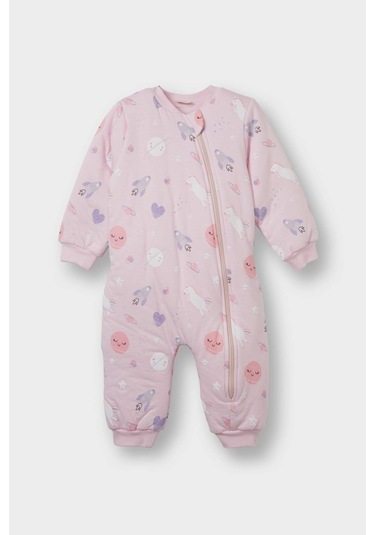 Defacto Kız Bebek 1,6 Tog Elyaf Desenli Fermuarlı Uzun Kollu Tulum F3565a525wnpn633 Pembe