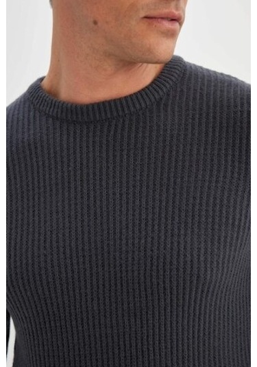 DeFacto Standart Fit Normal Kesim Bisiklet Yaka Dokulu Triko Kazak C8814AX24WNAR184