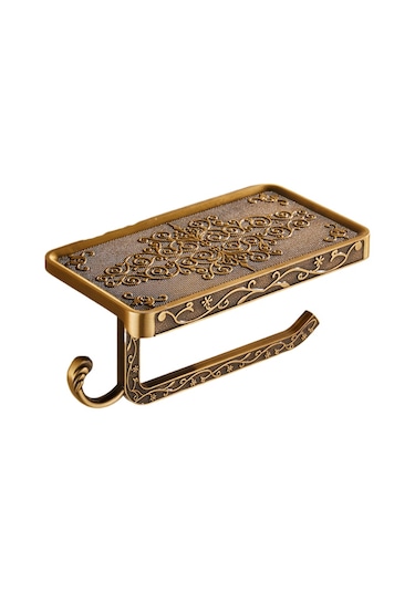 Moveevo Klasik Stil Duvar Tipi Tuvalet Kağıdı Dispenseri - Uzay Alüminyum, Telefon Rafı, Delme Yok Kurulum, Banyo Organizasyon Aleti Altın