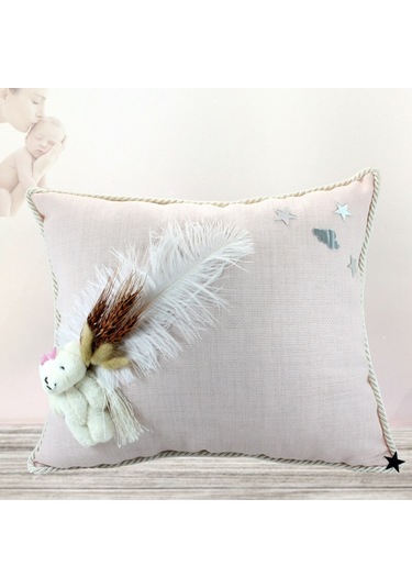 Süslebabypartystore Kuru Çiçek Tanzimli, Ayıcıklı, Takı Yastığı, Pudra Renk Pudra