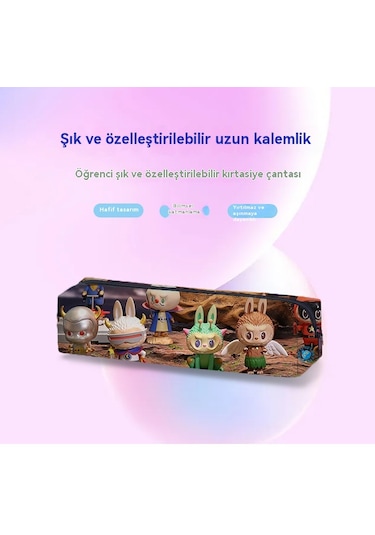 Labubu İlkokulu Uzun Şerit Çocuk Büyük Kapasiteli Taşınabilir Kalem Kutusu Çim Yeşili