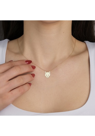 Altın Plakalı 14 Ayar Kurt Figürlü Sevgililer Günü Hediyesine Özel Altın Kolye-827 Kurt