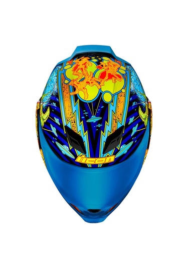 Icon Airflite Bugoid Blitz Kapalı Kask Mavi Yeşil Turuncu Mavi