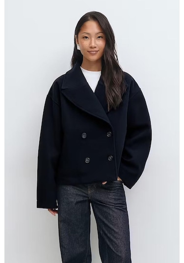 Lacivert Kısa Kaşe Kadın Kaban Mg2544 Lacivert