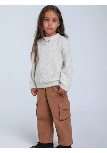 Kız Çocuk Simli Kırçıllı Bluz-14313 Krem