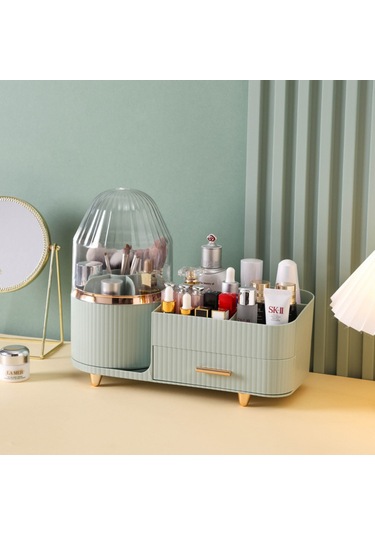 Makyaj Organizer Kozmetik Aksesuar Fırça Ve Takı Düzenleyici Çok Amaçlı Makyaj Kutusu Yeşil