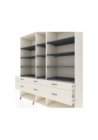 Kronos Dolap 12 Raflı 6 Çekmeceli 220x59x243 Aytaşı-antrasit/aytaşı Antrasıt/aytası