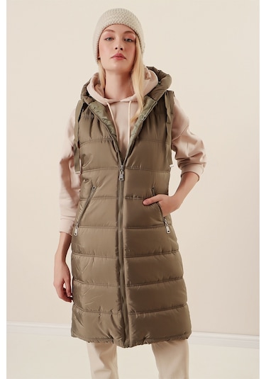 Bigdart 5140 Kapşonlu Uzun Şişme Yelek - Çağla 001