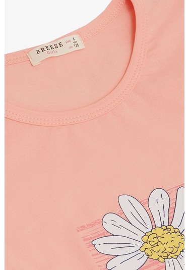 Breeze Kız Çocuk Taytlı Takım Papatya Baskılı 4-9 Yaş, Somon-somon Somon