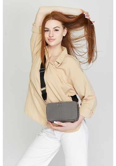 Morpelikan Koyu Gri Kabartma Kadın Omuz Çantası Gri