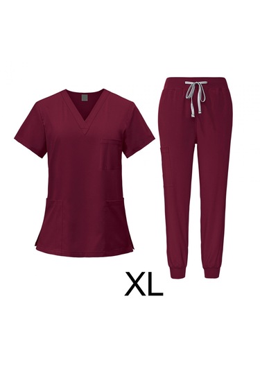 Suntek Kadın Üniforma Scrubs Set Üstü Ve Xl-kırmızı