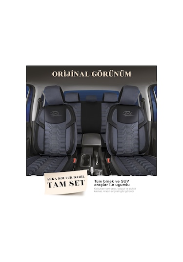 Panda Berlin Serisi Jakar Kumaş Oto Koltuk Kılıfı - Füme - Siyah