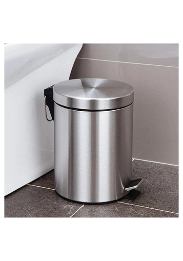12 Lt Vintage Paslanmaz Pedallı Çöp Kovası Metalik Gri