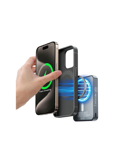 Lenyes Pw1010d Standlı Wireless Powerbank Pd 20w Dijital Led Kablosuz Şarj Özellik 15w 10000mah Gri