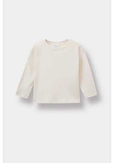 Defacto Kız Bebek Bisiklet Yaka Uzun Kollu Tişört E8355a525auer105 Ekru
