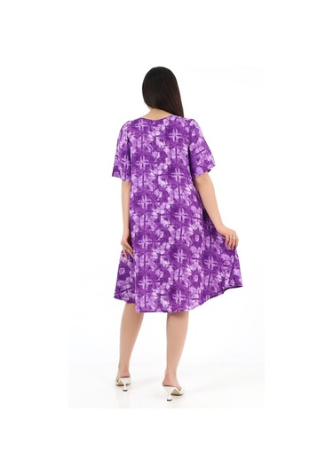 Schık Kadın Viskon Yarım Kol Kare Yaka Elbise Mor Mor