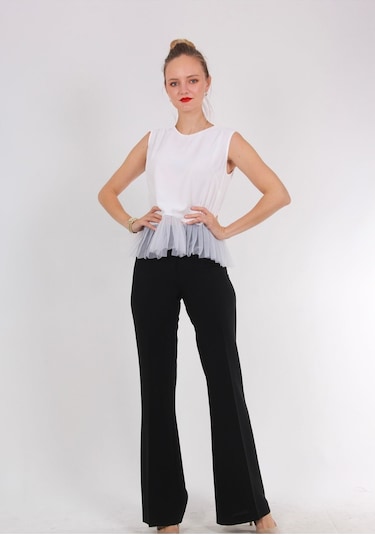 Kadın Inci Düğme Detaylı Peplum Bluz Frn1102 Beyaz
