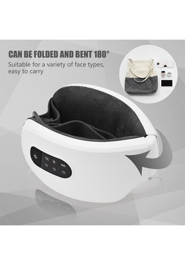 Leezsing Termal Titreşimli Elektrikli Göz Masaj Cihazı, Dahili Pil, Ayarlanabilir Elastik Bant, 4 Seviyeli Sıcaklık, Bt Müzik Bağlantısı, Beyaz