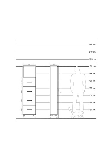 Arges Dolap Tek Raflı 4 Çekmeceli 44x30x182 Aytaşı-antrasit Aytaşı