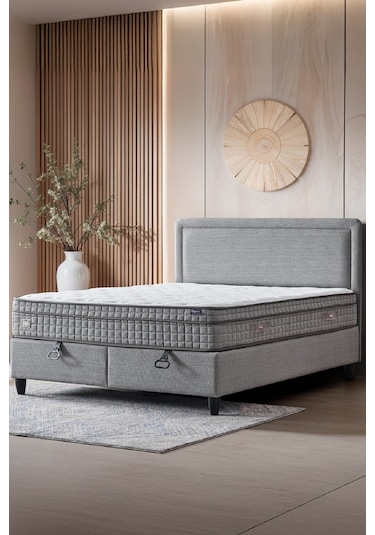 Melisa Çift Kişilik Sandıklı Baza Antibakteriyel Ortopedik Paket Yaylı Visco Yatak 3 Lü Set 150 x 200