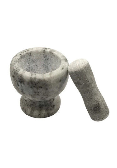 Diperla Açık Gri Marmara %100 Doğal Mermer Havan Sarımsak Dövecek