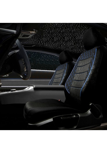 Gof Plus Serisi Universal Oto Koltuk Kılıfı Siyah-Mavi Dikişli