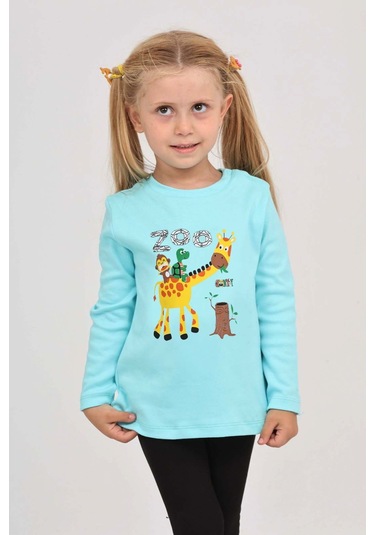 Toontoy Kız Çocuk Zürafa Baskılı Sweatshirt Turkuaz