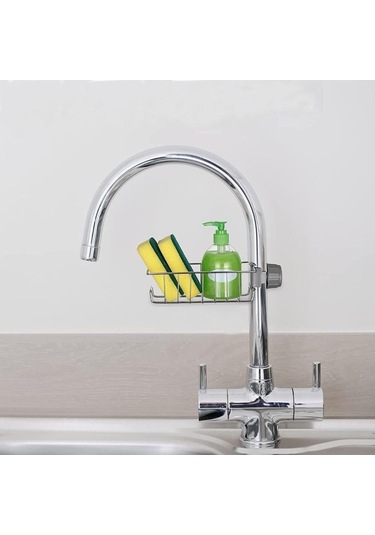 Haus Mutfak Banyo Duş Musluk Üstü Rafı Sabun Sünger Askısı Raf Tek Kat Siyah