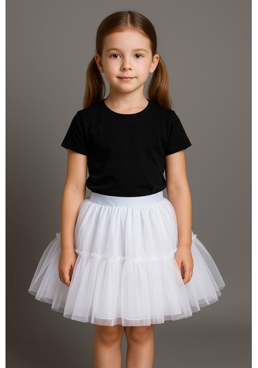 Gala Altı Fırfırlı Tütülü Kız Çocuk Etek Beyaz