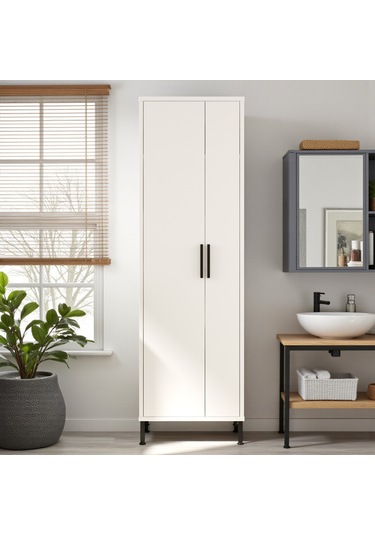 Robin Home Çok Amaçlı Dolap Vileda Banyo Dolabı Kiler Dolabı Beyaz Beyaz