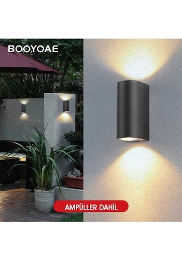 5 Adet Amber Işık Siyah Kasa Çift Yönlü Dekoratif Iç Ve Dış Mekan Duvar Apliği Siyah