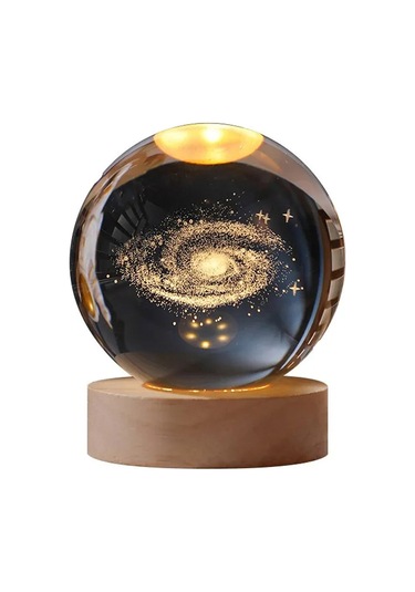 Hombey Güneş Sistemi 3d Lazer Yontma Kristal Top Lambası - 6cm Kristal + Ahşap Tabanlı Usb Akıllı Gece Lambası Şeffaf