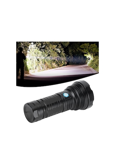 OR-753 Uzun Menzilli El Feneri, 3000 Lümen Şarjlı Güçlü El Feneri, 1000 Metre Mesafeli Su Geçirmez, Avcı Feneri Siyah