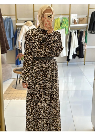 Olla Collection Ollacollection Kadın Leopar Elbise Bej - Siyah