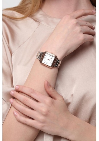 Daisy Rose Gümüş Kordon Kare Kasa Roma Rakam Kadın Kol Saat Rose Gold