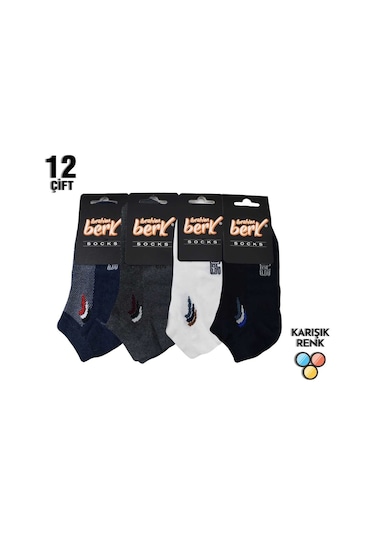 Berk Erkek Likralı Pamuklu Patik Çorap 12'Li Paket